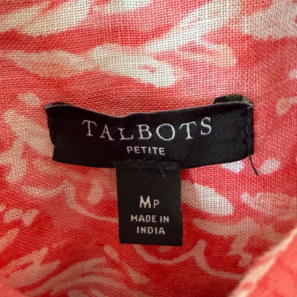 Talbots Petite MP 100% Linen Button Up Blouse Coral Pink White Vacation Coastal - Picture 3 of 11